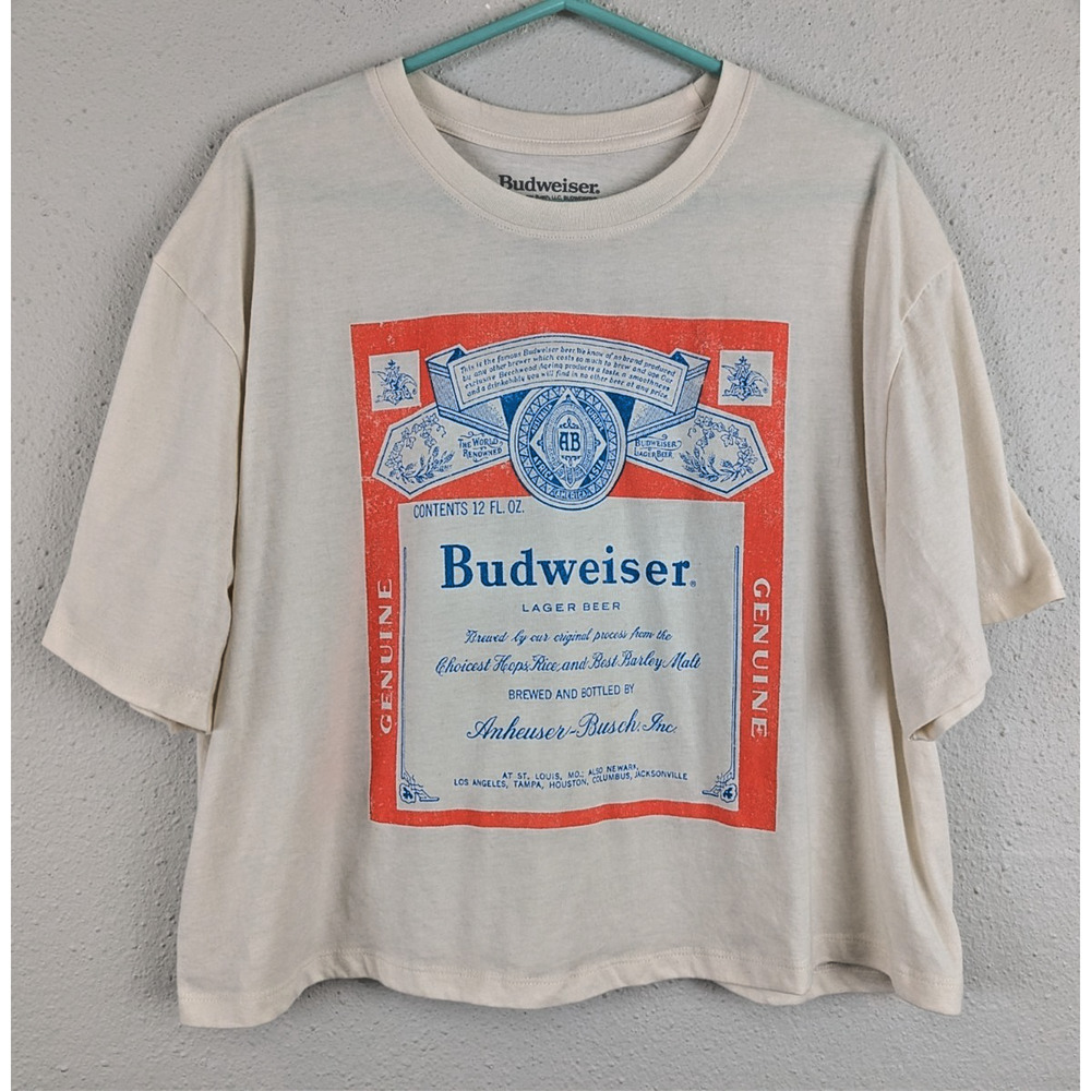 Budweiser Hybrid Apparel sz XXL T-shirt ss boxy crop women knit 1498